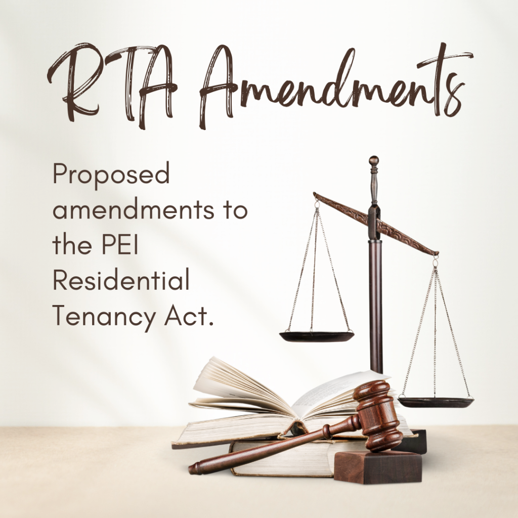 Graphic with scales, gavel and ledger. Proposed amendments to the PEI Residential Tenancy Act.