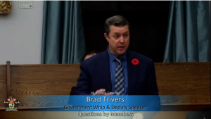Brad Trivers asks questions on road safety during question period on November 6 2025