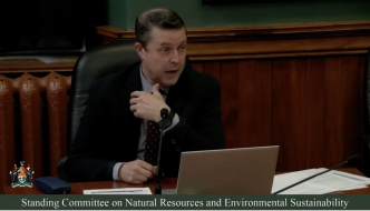 Brad Trivers speaks at the Standing Committe on Natural Resources and Environmental Sustainability, questioning the accountability of Maritime Electric for the lack of electricity capacity that may causing rolling brownouts and blackouts.